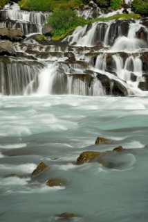 Hraunfossar waterfalls, lava waterfalls, river Hvita, Iceland, Europe