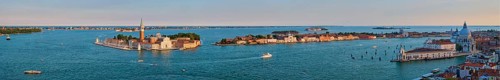 Panorama of Venice lagoon and San Giorgio di Maggiore church and Santa Maria della Salute with