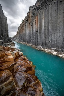 Stuðlagil Canyon, turquoise river between basalt columns, Egilsstadir, Iceland, Europe