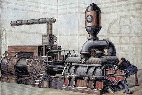 Waterworks pump from 1880, Historic, Reproduction of an original from the 19th century, digitally