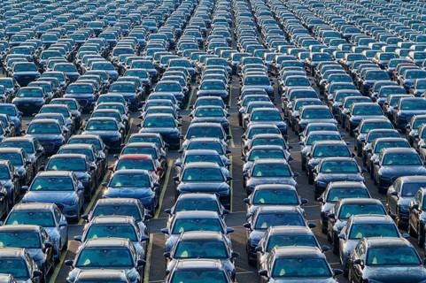 Large number of cars on assembly point, Brand Audi, Germany, Europe
