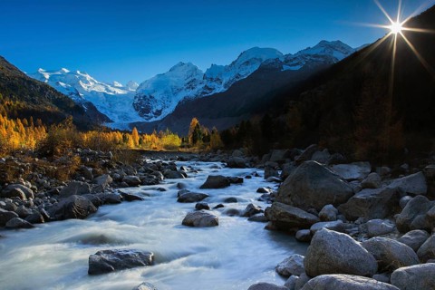 Piz Palü, 3905 m, Piz Bernina, 4049 m, Piz Morteratsch, 3751, Upper Engadine, Grisons, Switzerland,