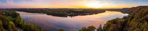 Sunset at Lake Baldeney in Essen, Ruhr reservoir, Essen, North Rhine-Westphalia, Germany, Europe