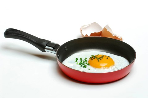 Fried egg with chives, in frying pan, chicken egg, egg, fry