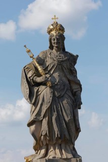 Statue of St. Kunigunde with imperial crown, Bamberg, Upper Franconia, Bavaria, Germany, Europe