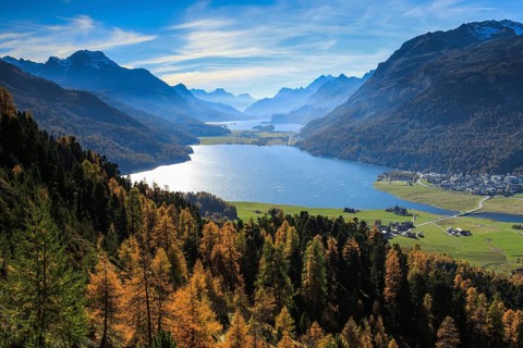 Lake Silvaplana and Silsersee, Upper Engadine, Grisons, Switzerland, Europe