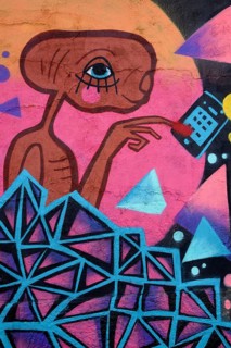 Graffito of extraterrestrial, mural painting, Lisbon, Portugal, Europe