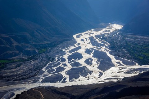 Confluence of Pin and Spiti rivers in Himalayas. Spiti valley, Himachal Pradesh, India, Asia