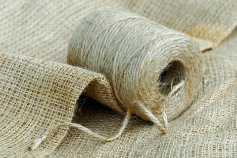 Roll of jute twine and jute fabric, jute thread, jute fibre, bast fibre, natural fibre, yarn, cord,