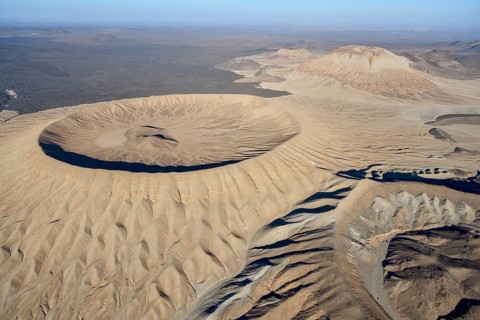 Harrat Khaybar volcanic landscape, aerial view, near Khaybar, Medina Province, Saudi Arabia,