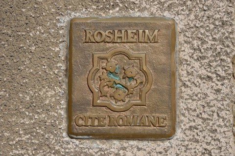 Rosheim Cité novels sign on a wall in the historic centre of Rosheim, Bas-Rhin, Alsace, France,