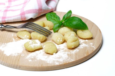 Potato gnocchi, gnocchi di patate, pasta, pasta, raw, uncooked, fork