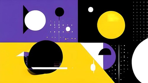 Minimalist illustration featuring abstract shapes in purple and yellow color accent symbolizing fun