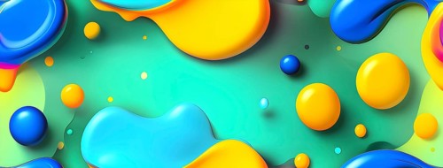 Abstract wallpaper with colorful blobs and liquid shapes on a green background, AI generated