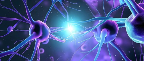 Visualization of neurons firing neurotransmitters in the synaptic gap, AI generated