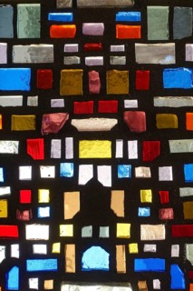 Glass blocks, coloured glass, cemetery near the parish church of St. Mauritius, Langenenslingen,