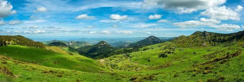 Scenic View of Dome-Shaped Volcanic Peaks (Sucs) in the Monts d'Ardeche Regional Natural Park.