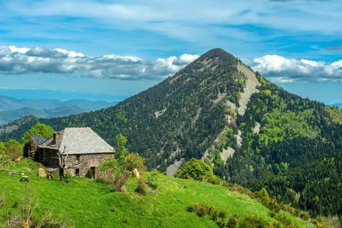 Scenic View of Dome-Shaped Volcanic Peaks (Sucs) in the Monts d'Ardeche Regional Natural Park.
