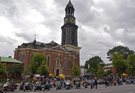Europe, Germany, Hanseatic City of Hamburg, City, annual biker meeting in front of St Michael's