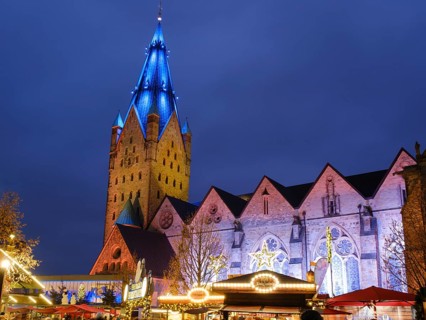 Paderborn Cathedral, St. Liborius, Christmas market, Blue Hour, Paderborn, Westphalia, North