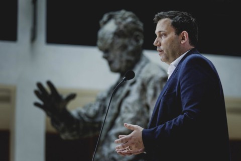 Lars Klingbeil, SPD party chairman, speaks to the press at the kick-off meeting of the SPD party