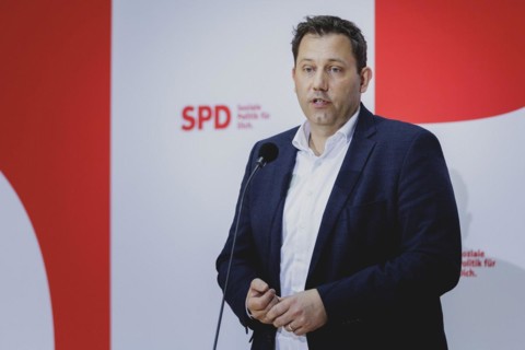 Lars Klingbeil, SPD party chairman, speaks to the press at the kick-off meeting of the SPD party