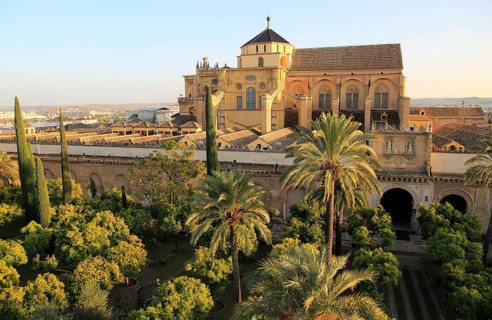 Raised angle view of Great Mosque, Mezquita cathedral, former mosque building in central, Cordoba,