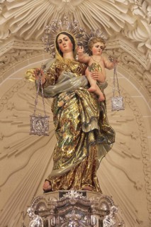 Religious statue Madonna and baby Jesus inside Carmelite church, Basilica of Our Lady of Mount