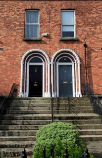 Neighbouring front doors of Georgian terraced housing, Ranelagh district, city of Dublin, Ireland,