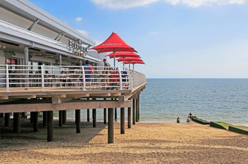 The Boardwalk cafe bar on the pier at Felixstowe, Suffolk, England, UK