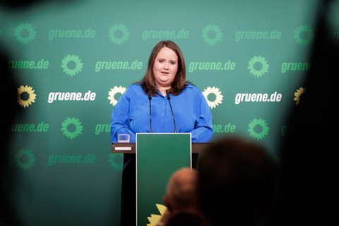 Ricarda Lang, Federal Chairwoman of Bündnis 90/Die Grünen, recorded during a press conference in