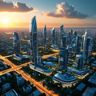 AI generated virtual reality tour highlighting a state of the art futuristic cityscape with