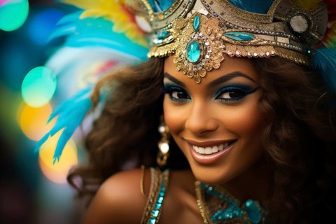 Captivating image capturing the essence of the Rio Carnival, showcasing a dancer adorned in an