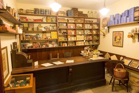 Old Victorian Edwardian shop interior at Radstock museum, Somerset, England, UK