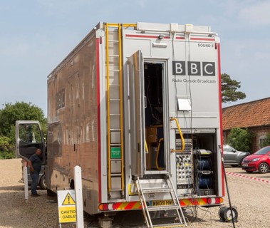 BBC Radio Outside Broadcasts mobile studio vehicle, Snape Maltings, Suffolk, England, UK