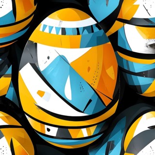 Illustration of an abstract Easter egg design with geometric patterns, bold colors, and a mix of