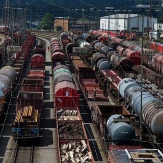 Train formation yard in the Vorhalle district, marshalling yard, goods trains, Hagen, Ruhr area,