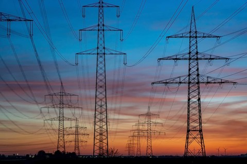 Extra-high-voltage lines, 380 KV, power line, the electricity comes from the Rhenish lignite mining