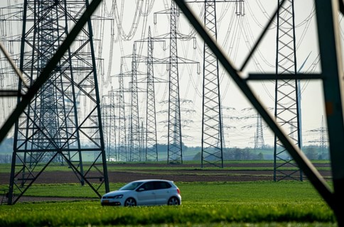 Extra-high-voltage lines, 380 KV, power line, the electricity comes from the Rhenish lignite mining