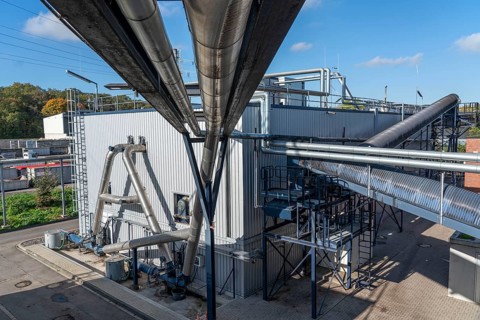 Digester, pipelines of the biogas plant of the company Reterra, biogas is produced in a digester