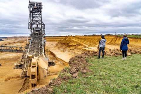 Opencast lignite mine Garzweiler 2, bucket wheel excavator 261 excavating the surface, near the