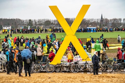 Demonstration against the demolition of the lignite village of Lützerath, from the village of