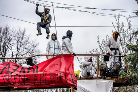 2nd day of the eviction of the Lützerath hamlet, occupied buildings of the former farm, by climate