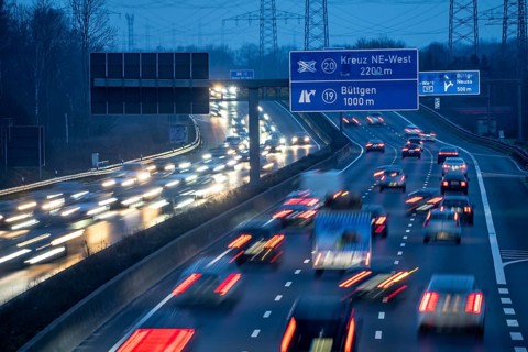 A57 motorway near Kaarst in the Rhine district of Neuss, view in the direction of the Büttgen
