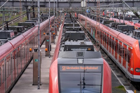 Local trains, suburban trains, waiting for the next service, in a railway depot at the main station