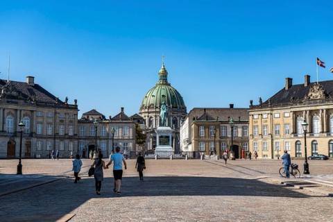 Amalienborg Palace, dome of the Protestant Frederiks Kirke, Copenhagen, Denmark, Europe