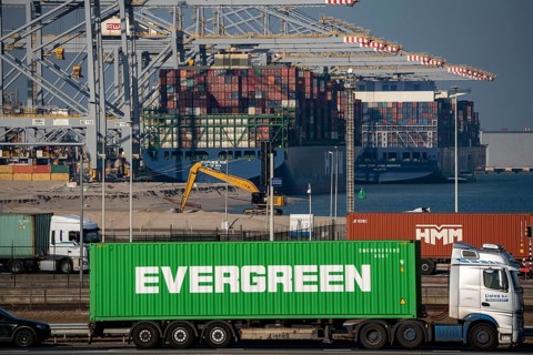 The seaport of Rotterdam, Netherlands, deep-sea port Maasvlakte 2, on an artificial land area off