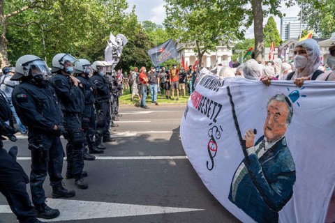 Police operation at a demonstration against the planned assembly law in North Rhine-Westphalia, in