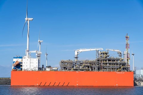 EemsEnergyTerminal, floating LNG terminal in the seaport of Eemshaven, tankers bring liquefied