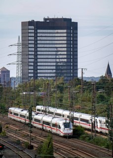 Railway tracks in front of Essen main station, ICE 2 train and ICE 4, in front, on the tracks,
